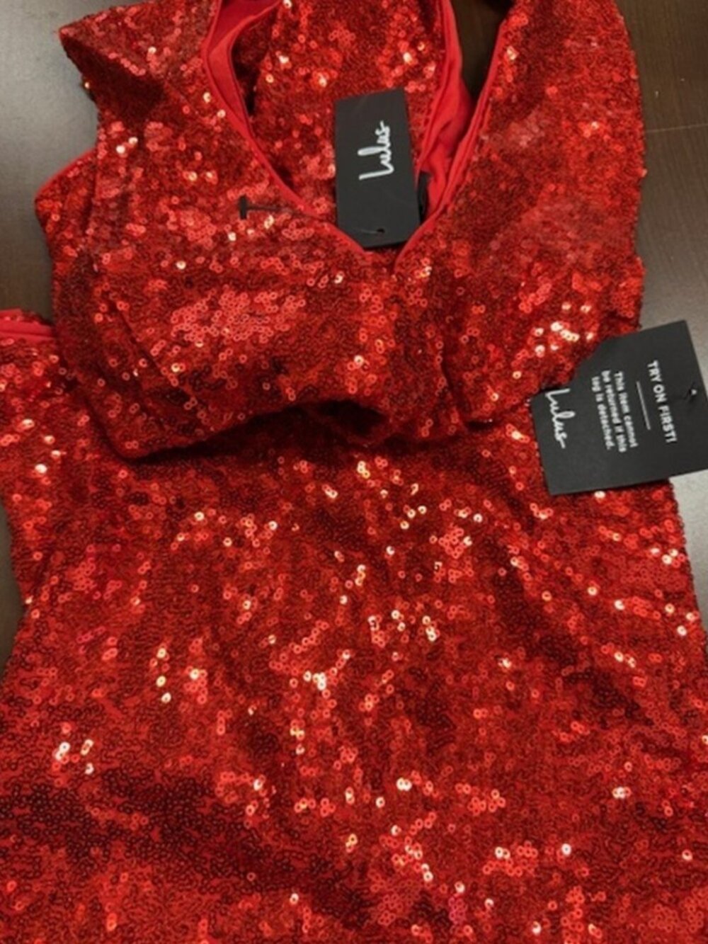 NWT Lulus Alicia Red Sequin Ruffled Two-Piece Dress (size S) - Picture 9 of 11
